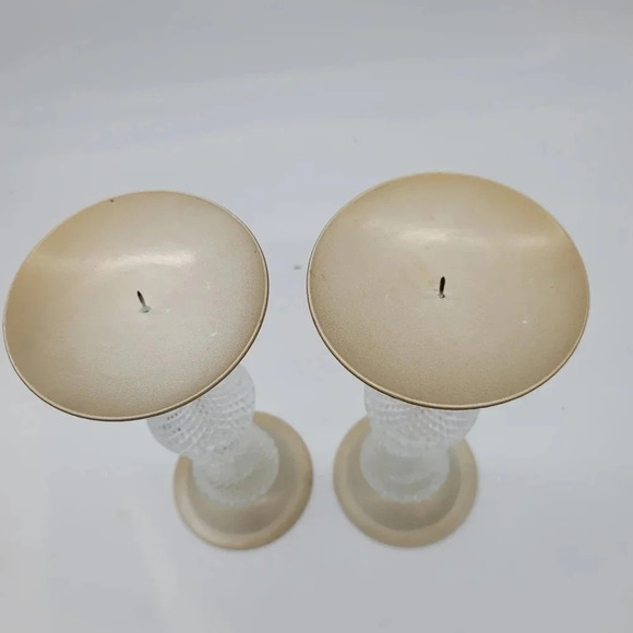 Set of 2 CLASSIC STYLE Glass PILLAR CANDLE HOLDER 12" Tall Clear/ Beige - Picture 6 of 8